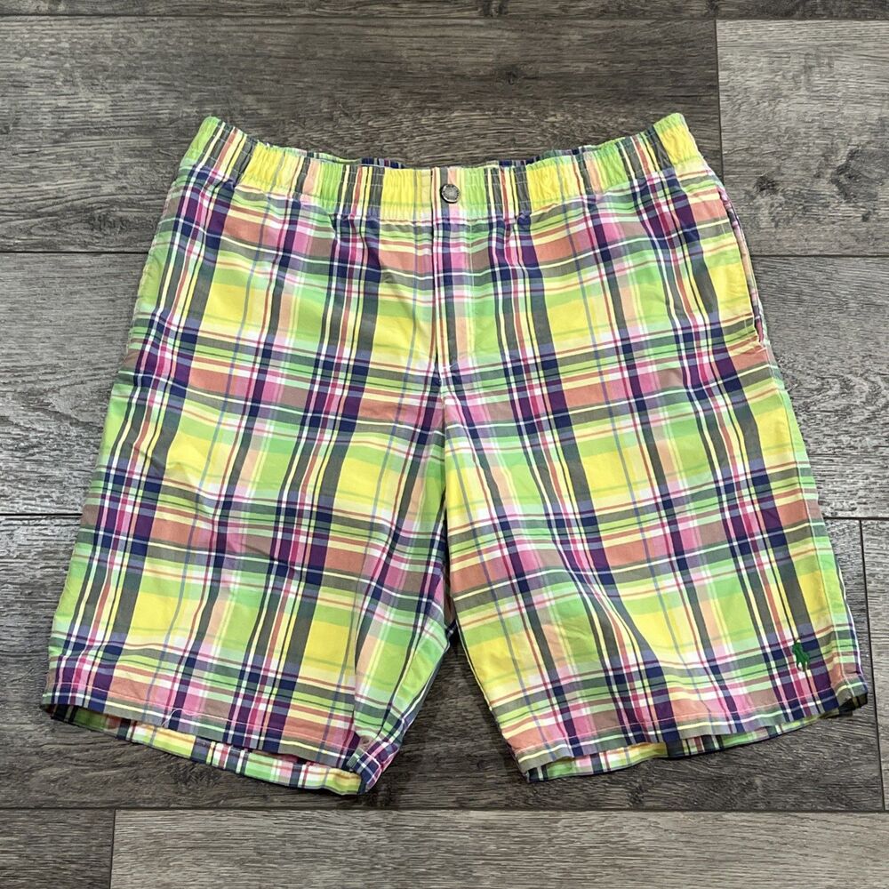 Vintage 90s Polo Ralph Lauren Plaid Swim Shorts Trunks Pony - Men's Large
